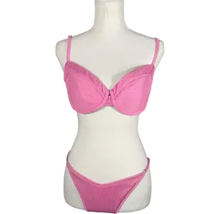 Hollister Bikini Set Womens M/S Pink Ribbed Underwire High Cut Swim 36B thumbnail 3