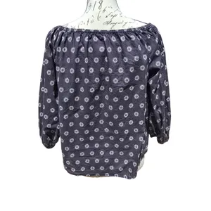 Maeve Anthropologie Navy‎ Blue Sunburst Print Off the Shoulder Cotton Blouse S thumbnail 5