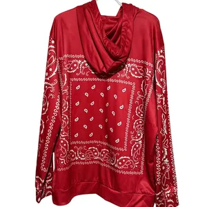 Women’s Red White Bandana Print Long Sleeve Hoodie Size XXL thumbnail 2