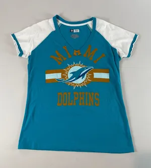 NFL Team Apparel Womens Turquoise Miami Dolphins V‑Neck Short Sleeve Tee Size M thumbnail 1