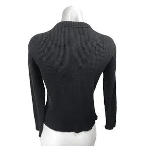 Set Active Women's Black Waffle Knit Long Sleeve Crew Neck Sweater Top Size S thumbnail 2