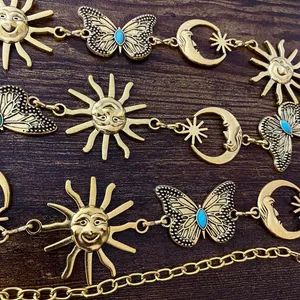 Gold Y2K Celestial Sun Moon Butterfly Chain Belt, Fits 30 to 47 Inches, X7GA1325 thumbnail 7