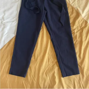 Navy Blue Paperbag Waist Straight Leg Pants trousers thumbnail 3