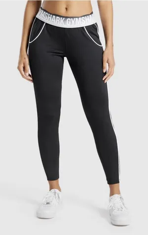 Gymshark Recess Joggers Womens XS Black White Piping Pockets Stretch GLBT5105 thumbnail 1