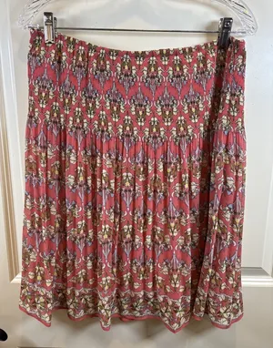 Max Studio Tiered A-Line Skirt Coral Multi Floral Print Pull-On Size Large Lined thumbnail 1
