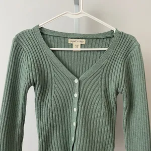 Happily Grey Cotton Clean Office Siren Academia Ribbed V-Neck Cardigan XS Green thumbnail 2