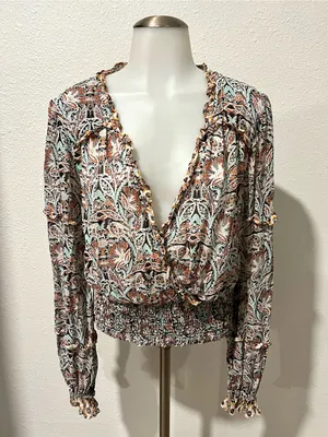 Anthropologie Printed Ruffle Crop Blouse Size Medium thumbnail 2