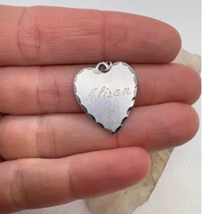 Vintage Sterling‎ Silver Heart Charm Alison 8-8-54 Scalloped Edge Pendant 2.34g thumbnail 5