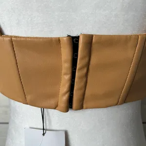 ZARA Tan Faux Leather V Neck Cropped Corset Top thumbnail 13