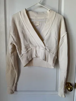 American Eagle Cream Wrap-Style Cropped Sweater thumbnail 1