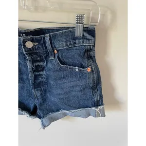 Gap High Rise Raw Hem Cheeky Button Fly Denim Shorts Blue Size 2 thumbnail 3