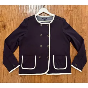 Lands End Blazer Cardigan nautical navy and white size 16 thumbnail 7