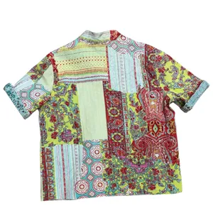 Handmade Reversible Paisley Boho Patchwork Button Top Short Sleeve Medium Fit Red thumbnail 8