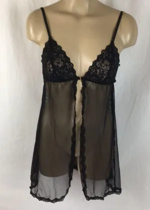 Victoria's Secret Very Sexy Black Sheer Open Front Lace Top Sleep Dress S thumbnail 6