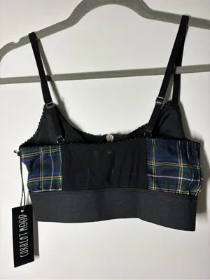 Current Mood Dolls Kill Navy Green Plaid Zip-Front Bralette top thumbnail 8