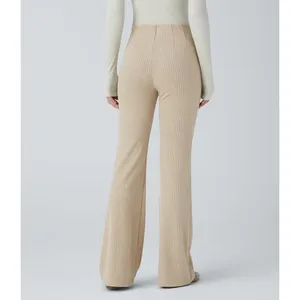 Halara Ribbed Knit High Waisted‎ Side Zipper Pockets Casual Flare Pants Small thumbnail 3