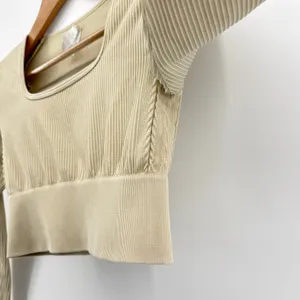OFFLINE by Aerie Small Sand Ribbed Seamless Square Neck‎ Crop Top Braided Sleeve thumbnail 3
