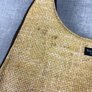 Kate Spade New York Shoulder Bag Womens Small Tan Raffia Leather Woven Zip thumbnail 3