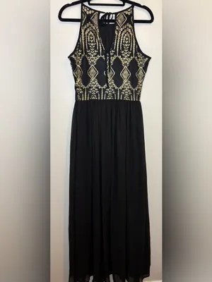Altar’d State Black Gold Embroidered Maxi Dress Size S Formal Boho thumbnail 3