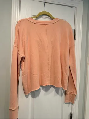 NWOT Free People Size S Pink Ooh La Ruffle Yoke Long Sleeve Raw Hem Sweatshirt thumbnail 6