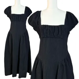 Free People Ciara Pucker Check Midi Dress in Black Size Small Minimalist thumbnail 5