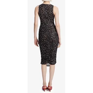 Bardot Felicia Spot Mesh Midi Dress Black‎ Polka Dot Ruched Sleeveless US 4 NEW thumbnail 9