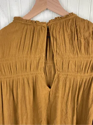 Free People Kelsey Top Size Large Ginger Snap Bell Sleeve Pleated Ruffle Boho thumbnail 8