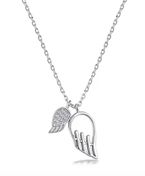 Handmade 925 sterling silver ferry necklace, double charms angel wings thumbnail 2