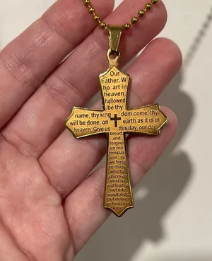 Gold Tone Cross Pendant Prayer Necklace Engraved- Patricia thumbnail 2