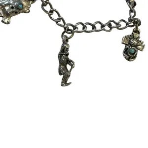 Turquoise Accented Charm Bracelet Anklet Southwestern Silver Tone Tribal Boho thumbnail 5