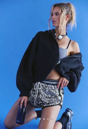 Free people movement shining star shorts metallic black combo NWT $78 thumbnail 1