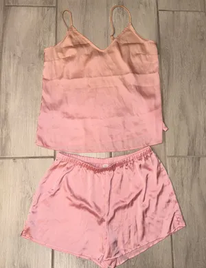 Stars Above Pink Orange Satin Pajama Set - Size Small thumbnail 1