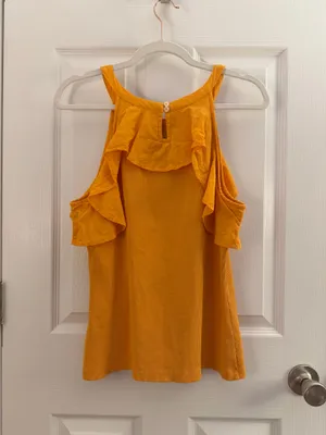 Anthropologie Maeve Orange Ruffled Rib Halter Tank Top Large thumbnail 4