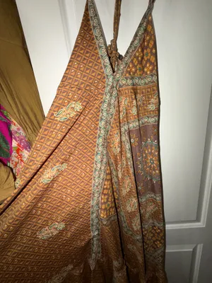 Indian Silk Halter Maxi Dress Brown thumbnail 7