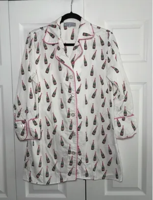 Toss Designs Champagne Bubbly Nightshirt Womens Size‎ S/M White Cotton Pajamas thumbnail 1
