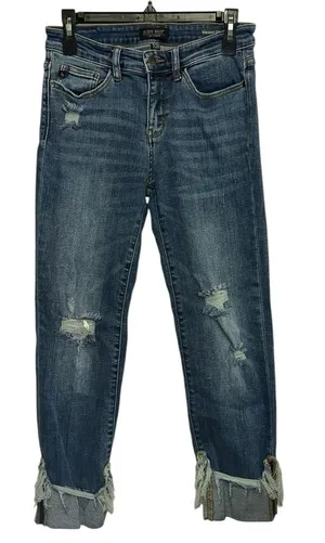 Judy Blue Straight Fit Jeans 7/28 Distressed Cuffed Hem Mid Rise‎ Denim thumbnail 1