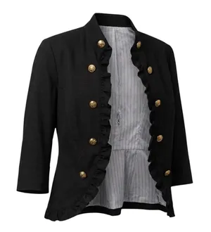 APOSTROPHE Military Chic Ruffle Blazer in Black with Gold Buttons Size Large New thumbnail 1