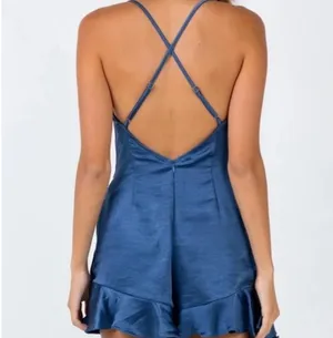 PRINCESS POLLY SATIN Ruffle Hem Romper 10 NAVY BLUE thumbnail 3