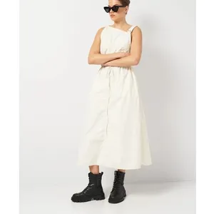 Zara Asymmetric Nylon Midi Dress Ecru White Size Small thumbnail 5
