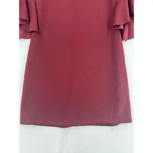 Bella Flore Burgundy Bell Sleeve Dress L Ruffle Flare Sleeve Shift Cocktail Chic thumbnail 5