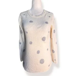 Quinn Cashmere Sparkle Polka Dot Sweater Cream Gray Medium Whimsical Knit thumbnail 2
