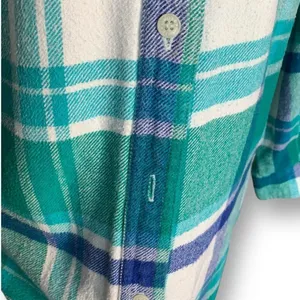 Vintage 90s Kelly Green Blue Plaid‎ Flannel Button Front Long Sleeve Baggy Shirt thumbnail 5