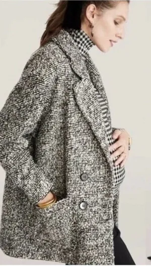Hatch The Bristol Coat Black & White Textured Double Breasted Wool Blend Small‎ thumbnail 1