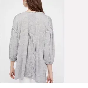 FREE‎ PEOPLE Just a Henley Oversized Tunic Tee Top Gray, small thumbnail 4