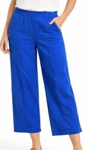 Nine West Blue Linen Crop Wide Leg Pant Size L thumbnail 1