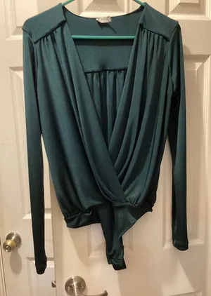Free People Teal Long Sleeve Draped Bodysuit thumbnail 1
