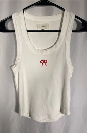 L*Space Womens Cotton Red Bow White Ribbed Tank Top Medium thumbnail 1