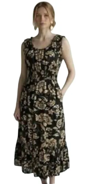 Patrons of Peace black sleeveless floral bohemian midi dress sz Med 8 thumbnail 1