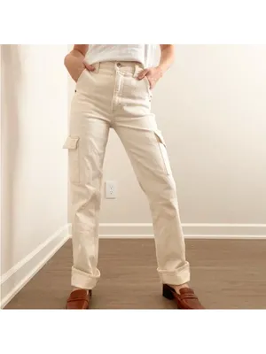 Abercrombie and Fitch Straight-Leg Cream Cargo Jeans for Women thumbnail 4