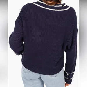 Petal & Pup Leanna Stripe Trim Navy Knit Sweater Size M thumbnail 4
